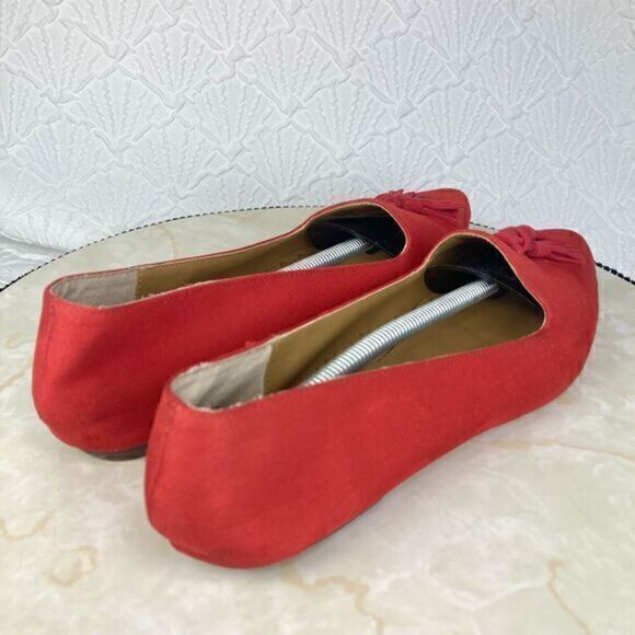 J. Crew Tassel Loafers Womens Size 9 Red Microsuede Pointed Toe Slip On Shoes - Picture 9 of 12